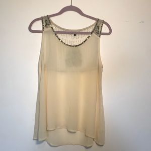 Beaded sequined flowy cream tunic top